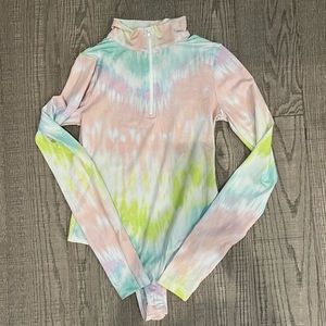 long sleeve zip up tie dye bodysuit